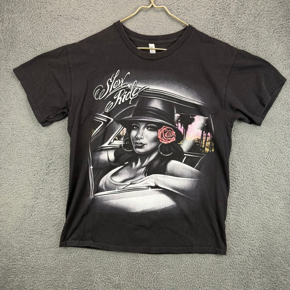 Alstyle Slow Ride Chicana Lowrider Graphic T-Shirt Mens Large Black Heavyweight